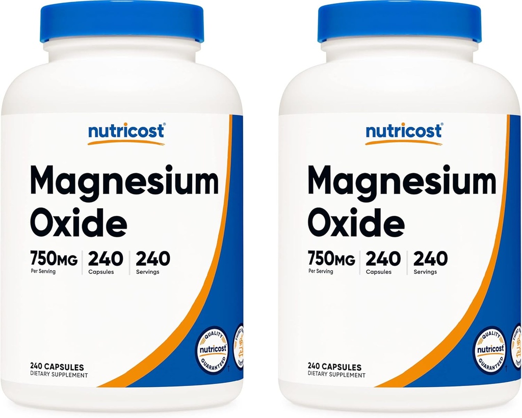 Óxido de magnésio de nutricosto 750mg, 240 Cápsulas (2 frascos)