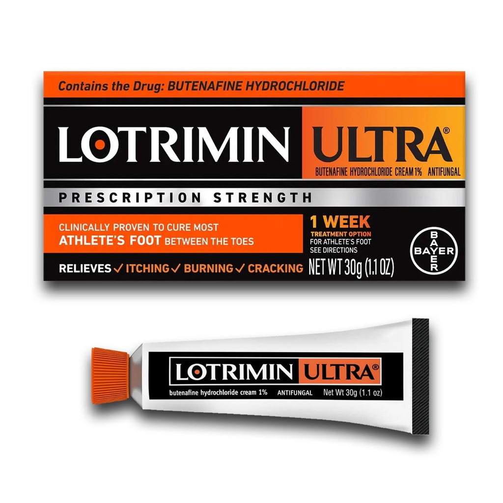 Lotrimin Ultra 1 semana de tratamento do pé do Atleta, dosagem de prescrição de cloreto de butenafina 1%, curas a maioria do pé do Atleta entre os dedos dos pés, creme, 1.1 Oz