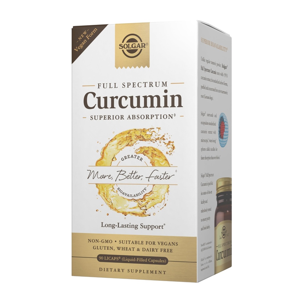 Solgar Full Spectrum Curcumin - 90 LiCaps - Absorção Superior - Cérebro, Joint & Imune Health - Não-GMO, Vegan, Gluten Free, Dairy Free - 90 Servings