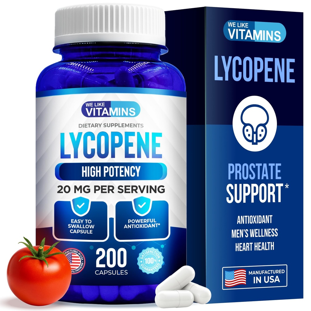 Gostamos de suplementos de licopeno vitaminas para homens - Lycopene 20mg por serviço - 200 Cápsulas - Super Antioxidante que ajuda a apoiar sistema imunológico e saúde da próstata