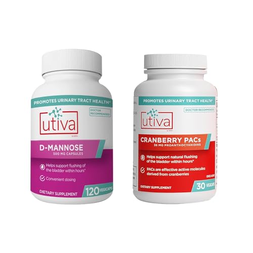 20% Bundle Utiva Cranberry PACs 30 Vegi Cápsulas Cranberry Supplement for Urinary Tract Health for Women and Men + Utiva D-Mannose 500mg 120 Cápsulas Naturalmente Flush The Bladder and Urinary Tract