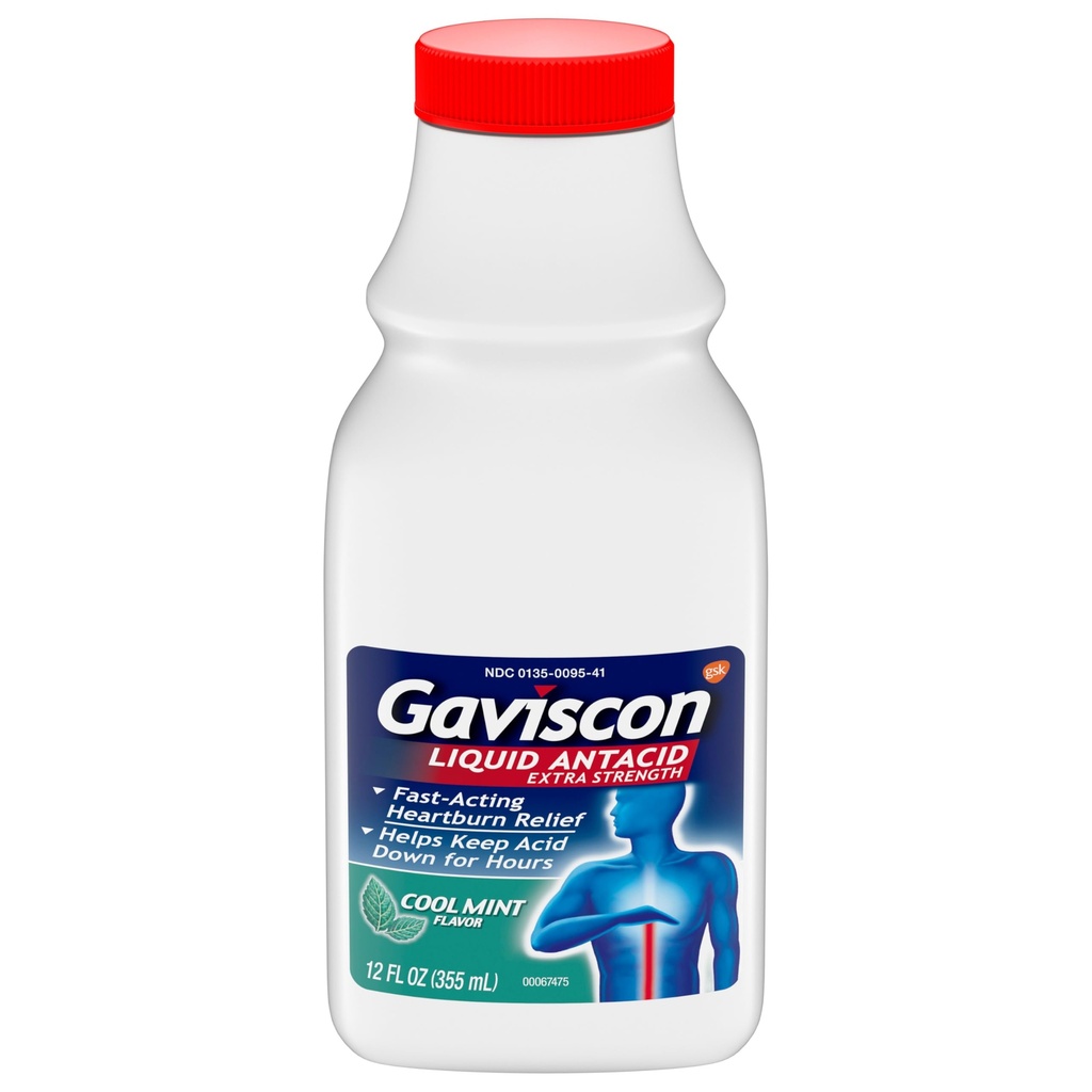 Gaviscon Força extra frio antiácido líquido de hortelã para alívio da azia de ação rápida, 12 onças