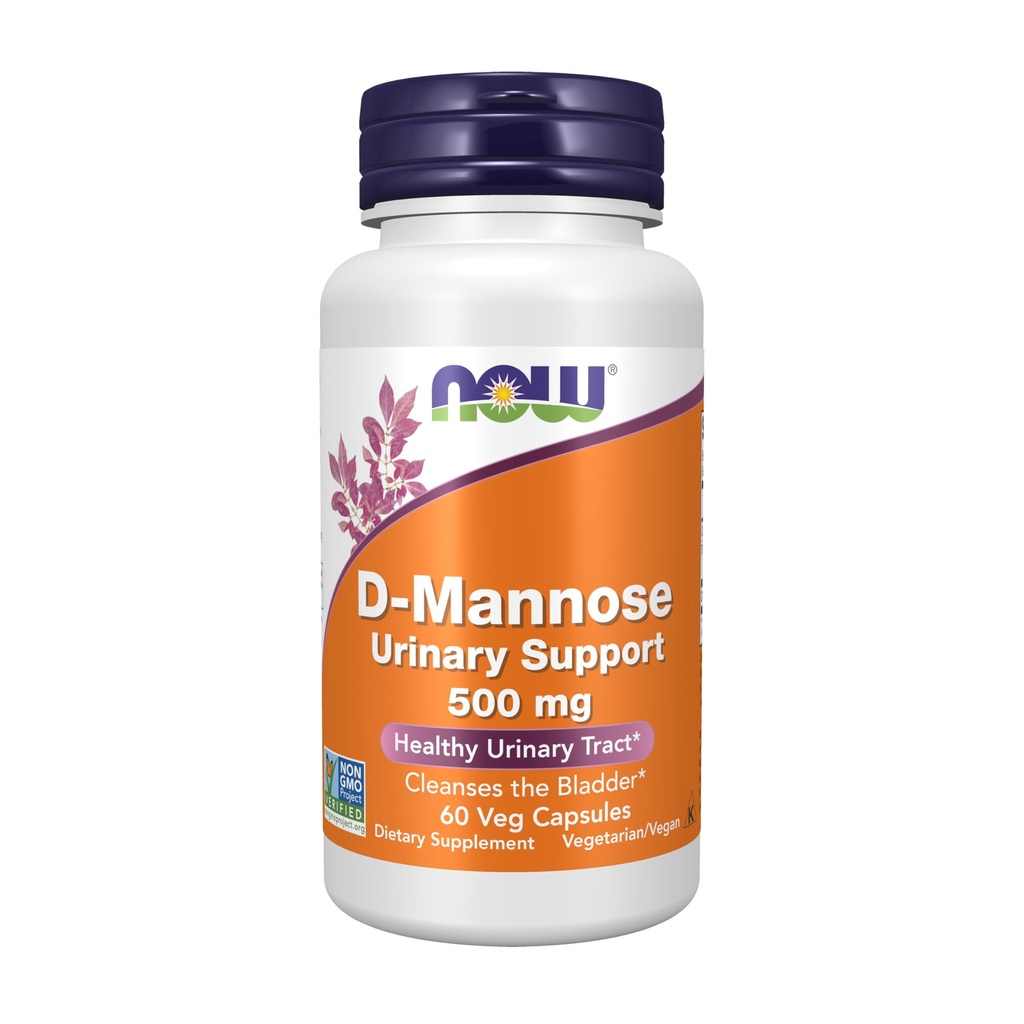 Now Foods Supplements, D-Mannose 500 mg, Projeto Não-GMO Verificado, Trato urinário saudável*, 60 Cápsulas Veg