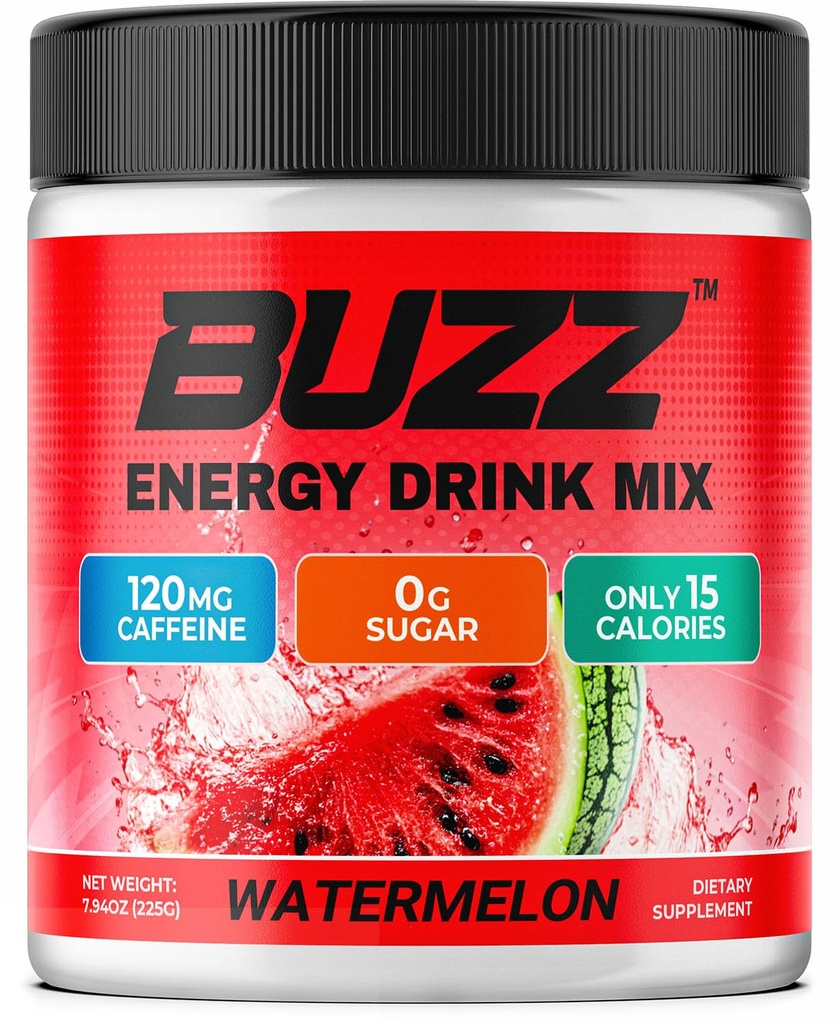 Morning Buzz Energy Drink Powder - Energia Boost Drink Mix - Energia sem açúcar com antioxidantes - Manhã Kickstart e Sports Nutrition Endurance Product - 30 Servings, Melancia, 8 Aves