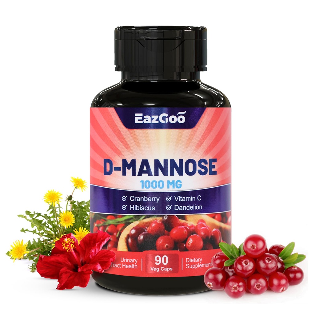 D-Mannose Supplement – 1000mg Cápsulas com Cranberry, Vitamina C, Hibiscus & Extrato de Dandelion, Apoiar Saúde Urinária, D Mannose & Cápsulas de Cranberry, 90 Contagem
