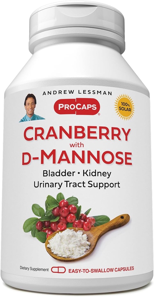 ANDREW LESSMAN Cranberry com D-Mannose - 30 Cápsulas - Suporta Bexiga, Rim e Saúde do Trato Urinário. Concentrado de cranberry padronizado de alta potência e D-Mannose. Cápsulas fáceis de engolir