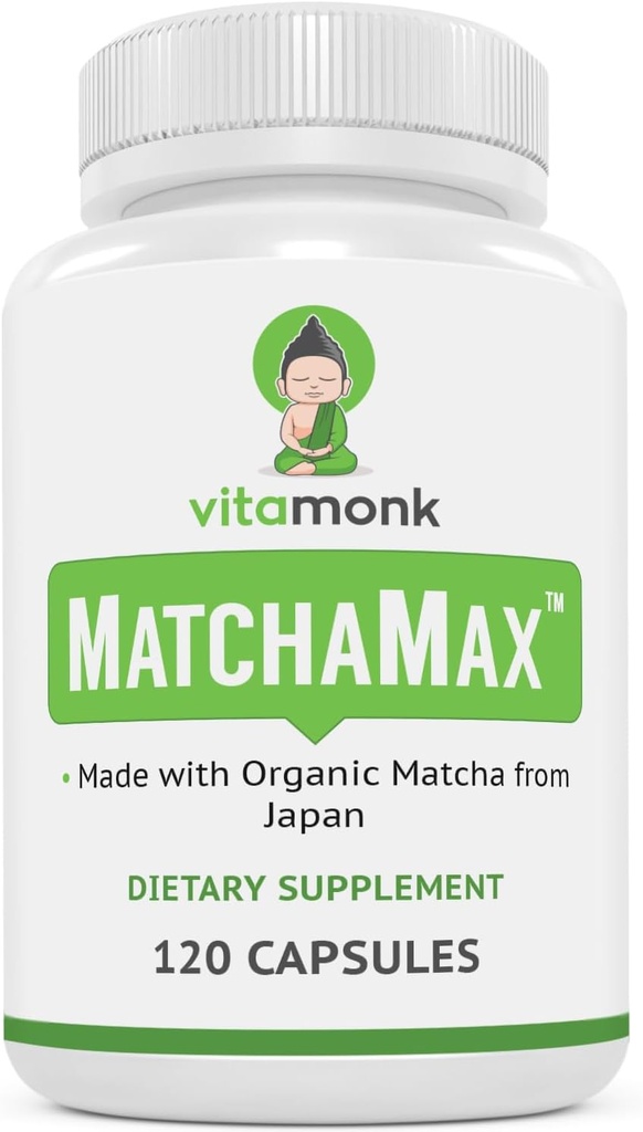 MATCHAMAXTM Organic Japanese Matcha Cápsulas - Puro Organic Matcha Green Tea Pills for Smooth Zen-Like Energy and Natural Mood Boost - Vegan Matcha Supplement Embalagem com Antioxidantes - 120ct