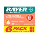 Bayer Aspirina Dose Baixa 81 mg Comprimidos Mastigáveis, Reliever Dor, Aroma Laranja, 216 Comprimidos (6 Embalagem)