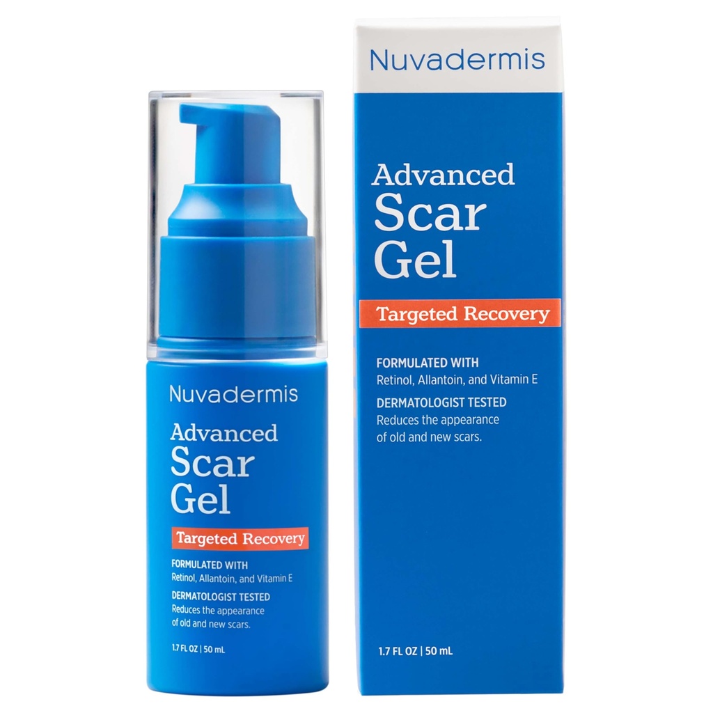 NUVADERMIS Silicone Scar Gel - 1.7 Fl Oz, Gel Transparente - Retinol & Fórmula de vitamina E para cicatrizes cirúrgicas - C-Seção, Tuck barriga & Keloid Care