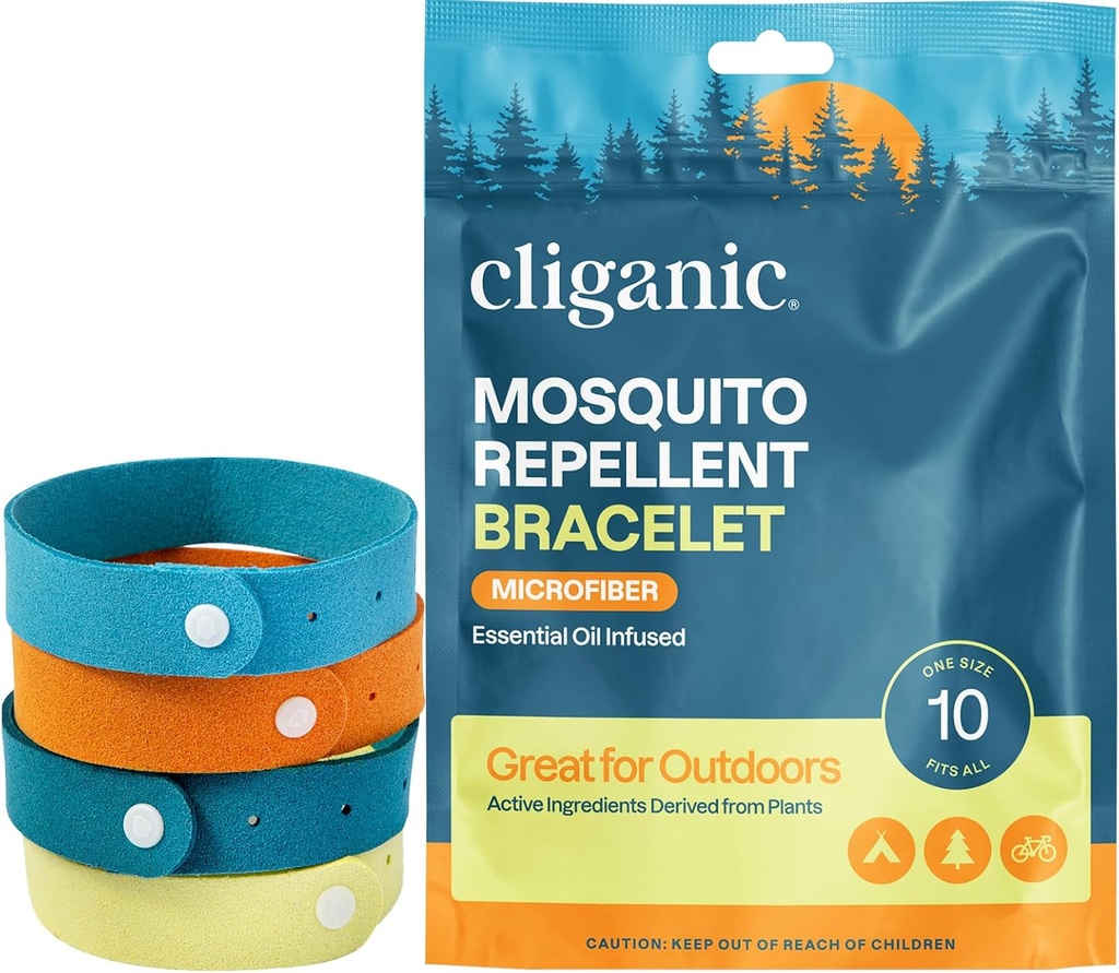 Cliganic Mosquito Repelente pulseiras de microfibra (10 Conde) - para adultos e crianças, DeET pulseiras grátis