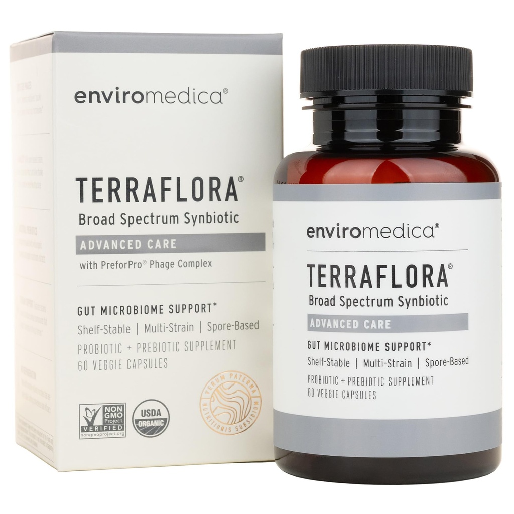 Terraflora Advanced Care Synbiótico - SBO Probiótico e Prebiótico, Digestivo & Gut Saúde, Soil Based Spore Pre e Probióticos para Mulheres e Homens com Bacillus Coagulans, Subtilis, Vegan - 60 Cápsulas