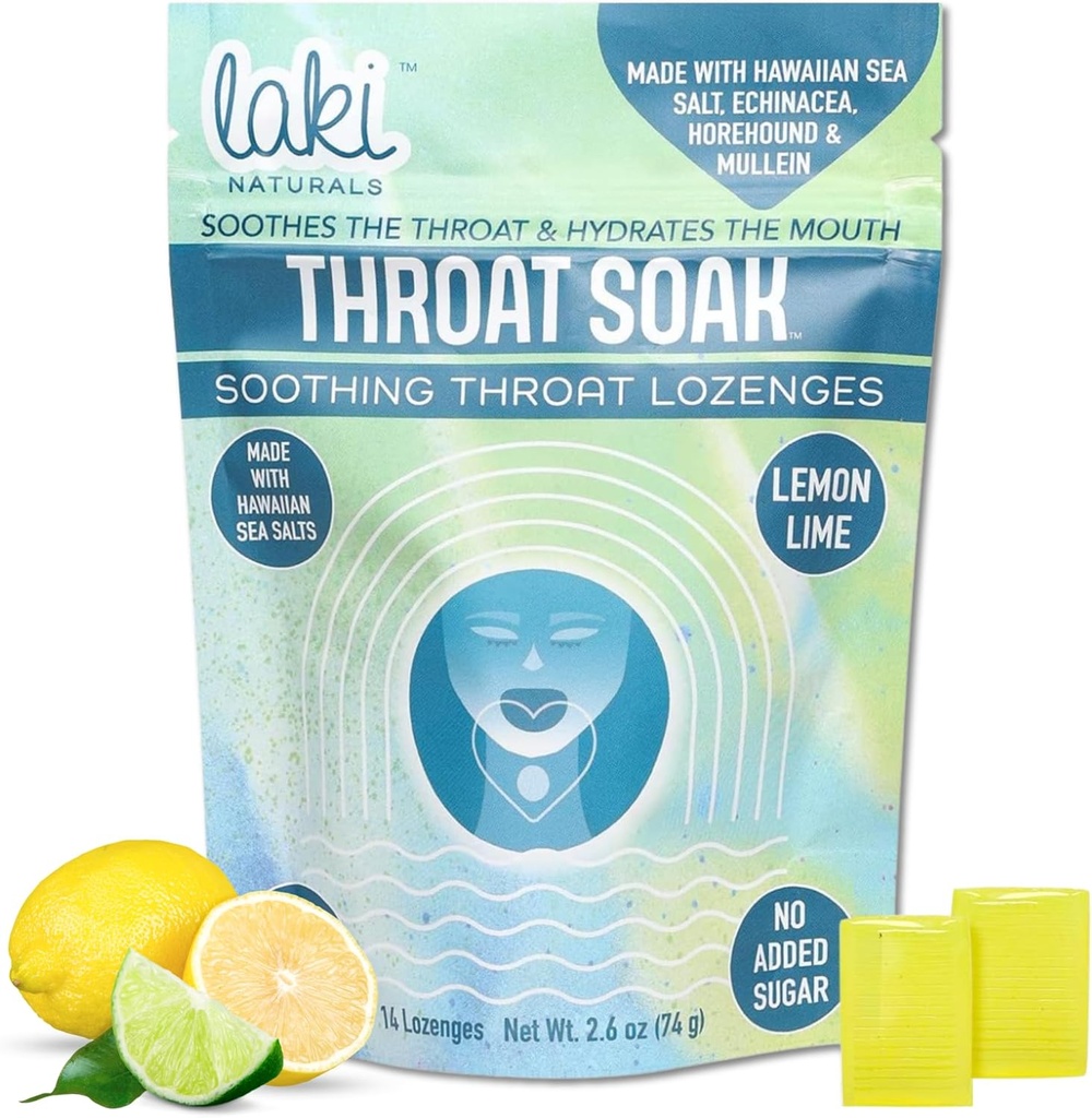 Laki Naturals Garganta Saboreie Lozenges garganta de ervas (14 Ct) – Mar Havaiano Sal amargo Garganta & Boca seca Acalmando gotas – Vegan, Não-GMO, Açúcar-livre & Doce sem glúten e salgados Doces de ervas