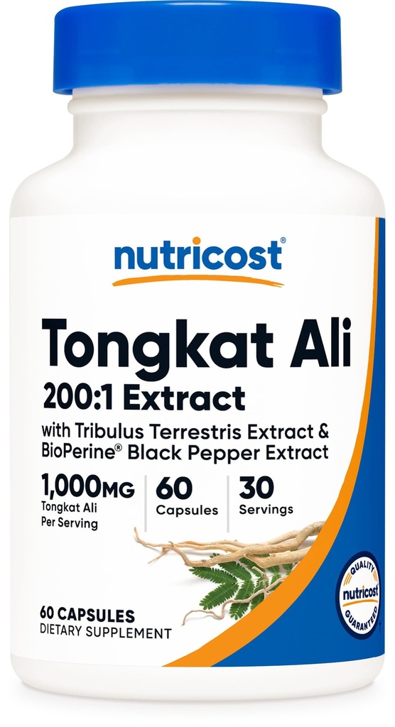 Nutricost Tongkat Ali 1.000mg 60 Cápsulas - com Tribulus Terrestris e BioPerine, Caps Vegetarianos, Não-GMO, Sem glúten, Extrato Potente