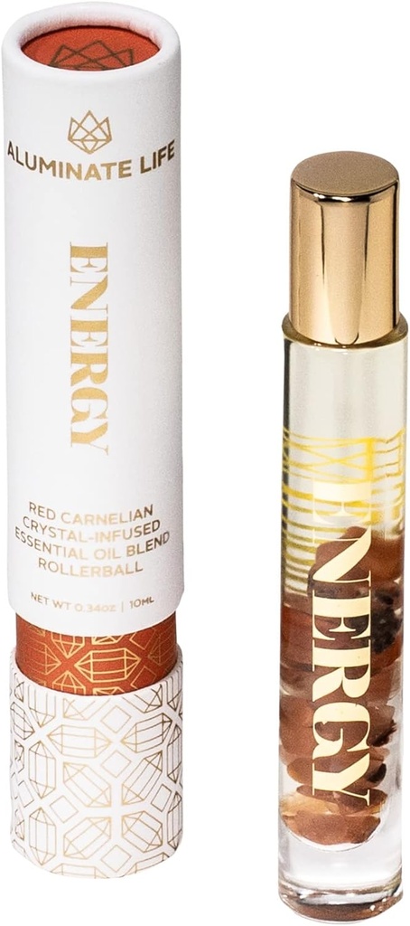Essential Oil Rollerballs, .34 OZ, Energia - Cristal vermelho Carnelian infundido - cheiros de limão, toranja, & Bergamot - Rolo de Aromaterapia sobre Óleos, Cuidados com a pele, Massagem