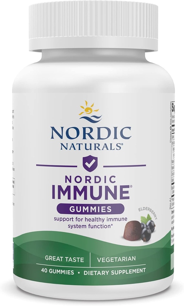 Naturales nórdicos Gummies imune, Elderberry, 40 chicletes de apoio imune, vitaminas mastigáveis para suporte imune diário, não-GMO, vegetariano, 20 serviços
