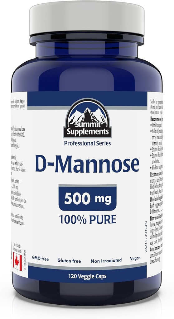 Summit Supplements - Cápsulas D-Mannose 500 mg, 120 caps Veggie - Apoio à saúde do trato urinário - Fonte de carboidratos para apoiar a produção de energia - Suplemento de suporte atlético