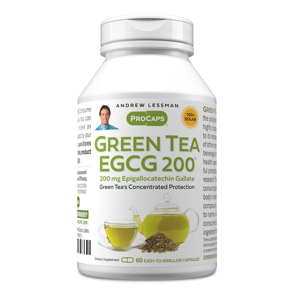 ANDREW LESSMAN Green Tea EGCG 200mg - 60 Cápsulas - 200 mg EGCG, poderoso suporte antioxidante para função hepática saudável, imune, cérebro, coração e sistemas circulatórios. Sem aditivos