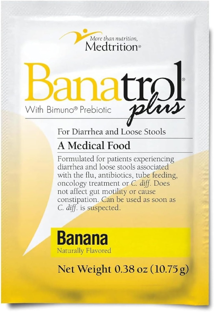 Banatrol Natural Antidiarreia com Prebióticos, Alívio para IBS, Diarreia recorrente, Alimentos Médicos Clinicamente Suportados, Não Constipantes (Banana)