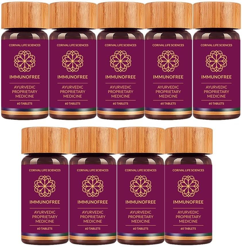 Biogetica Immunofree Herbal Supplement for Imune Support - Mistura de Potente Natural de Tulsi, Kalmegh, Yashtimadhu & Giloy para Imune Boost - 100% Vegan - 60 Tablets- Pack de 9