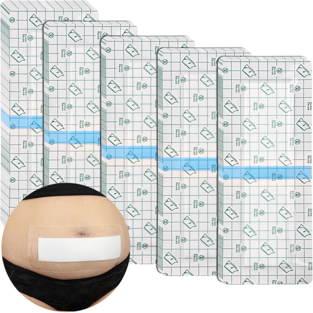 C-Section Waterproof Abdominal Incisão Bandages pós-histerectomia Tuck Tuck protetor de chuveiro Scar Cover com protetor Pad Patches Ilha Vestido Fitas Grande Cuidado da Ferida Suprimentos 4x10 Pack de 25