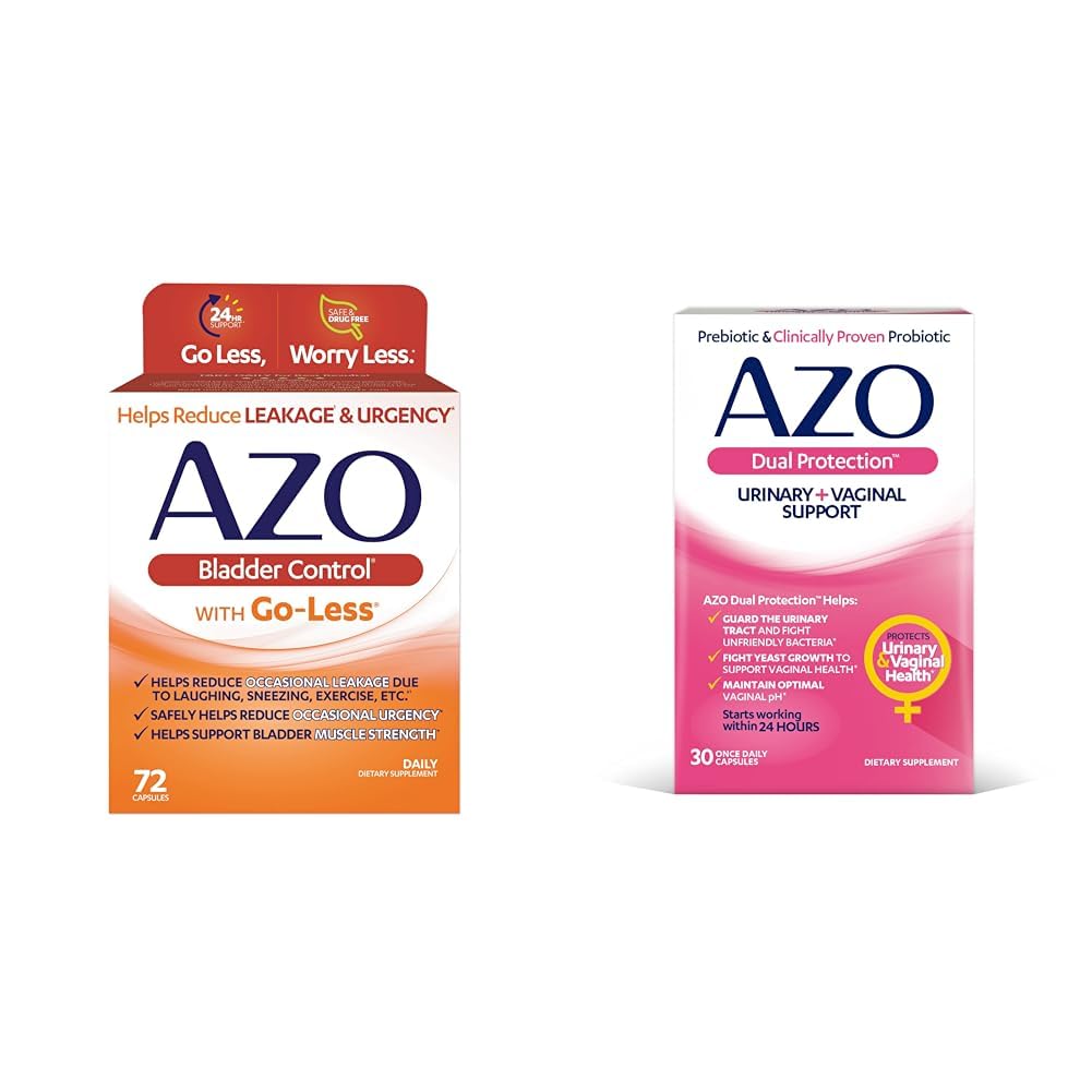 Controle de bexiga AZO com Go-Less Suplemento diário , ajuda a reduzir Urgência Ocasional e Proteção Dupla , Urinário + Suporte Vaginal * , Prebiótico mais clinicamente provado Probiótico feminino