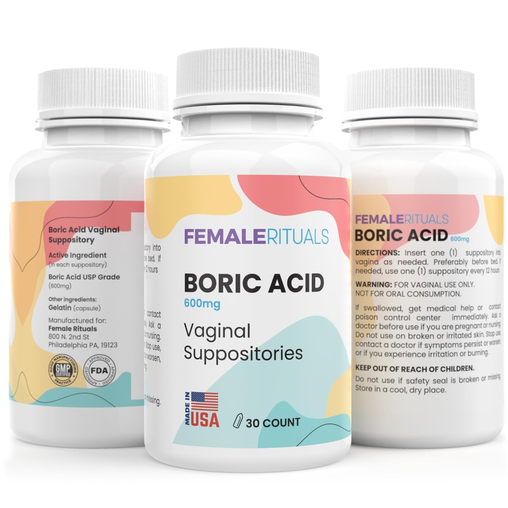 Supositórios de ácido bórico para mulheres 600mg 30 Pack - Solução de Odor & Levedura Supositório de ácido bórico - Supositório vaginal para PH Balance & Saúde vaginal - Solução de vaginite para mulheres