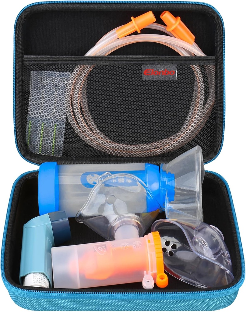 Caixa de transporte Elonbo para Nebulizer Kits de peças de substituição / Asma Inhaler / Inhaler Spacer Máscaras / Nebulizer Tubulação Conjunto de acessórios de reposição de boca, Bolsa de Nebulizador Inhaler portátil (apenas caso)