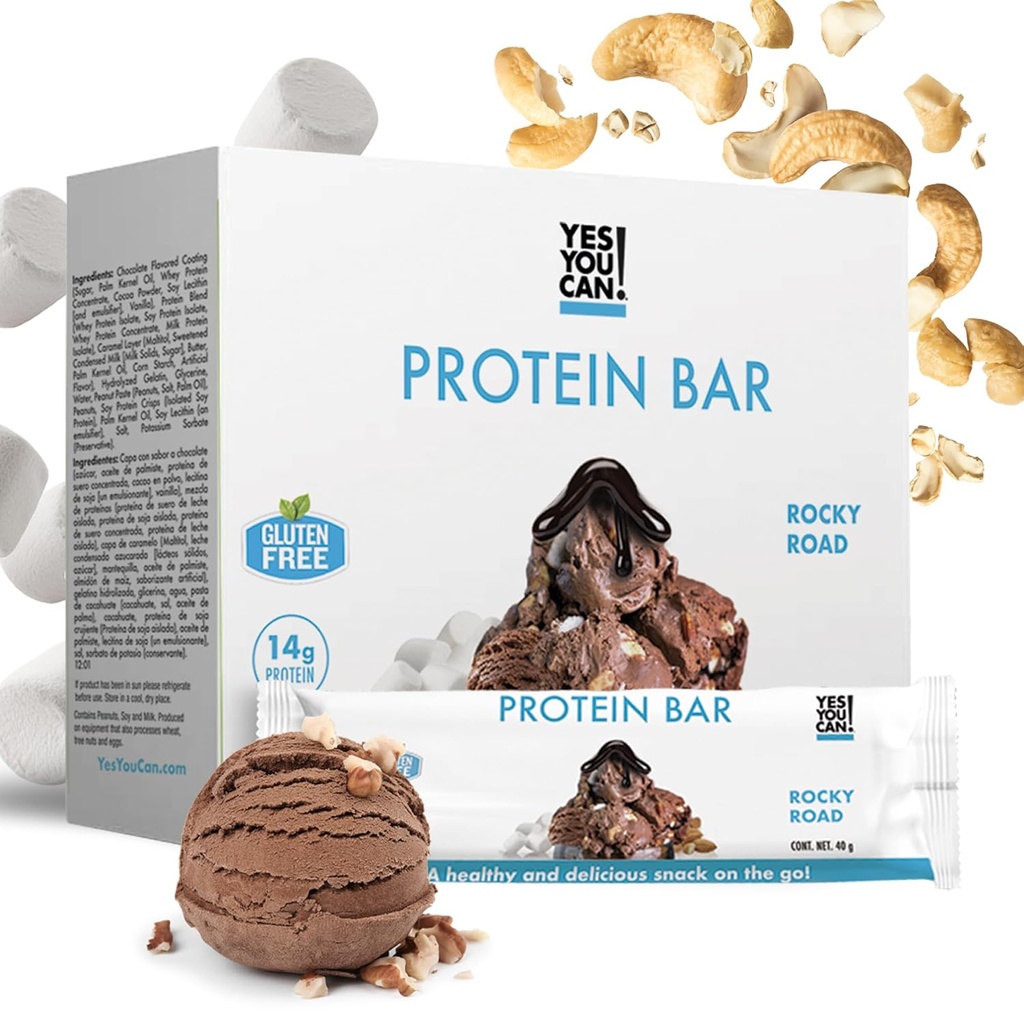 Sim, podes! Altas Mordidas de Proteína - Caixa de 7-1 Pacote: Lanches de Proteína Alta para a Família inteira, Lanche de Proteína-Rich, Saboroso e Saboroso Lanchonete de Proteínas, Snack saudável e crocante em andamento (Rocky Road)