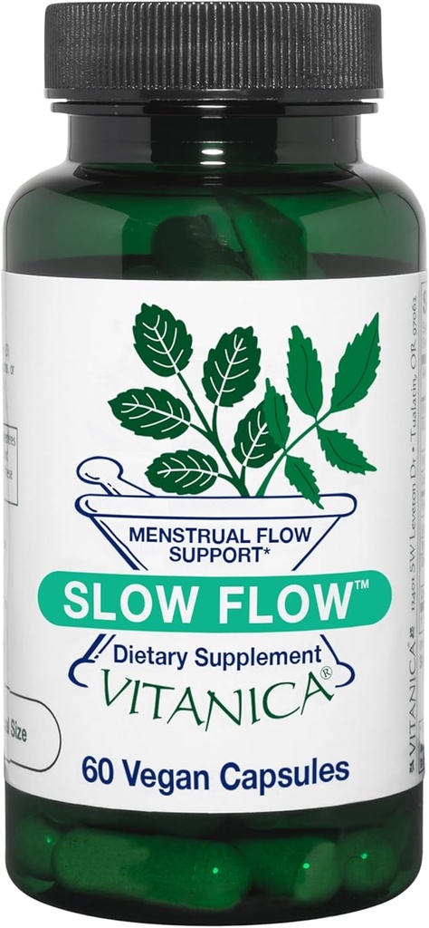 Vitanica Slow Flow, Suporte de fluxo menstrual, Vegan, 60 cápsulas (Slow Flow Pro Logo)