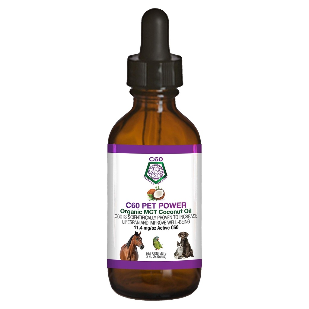C60 Poder para Animais de estimação - C60 em Óleo de Coco MCT Orgânico, Apoio ao Bem-Estar Natural para Cães e Gatos, Fulerenos de Carbono Puro, Promove Envelhecimento Saudável, Energia e Mobilidade - 2 fl oz Garrafa