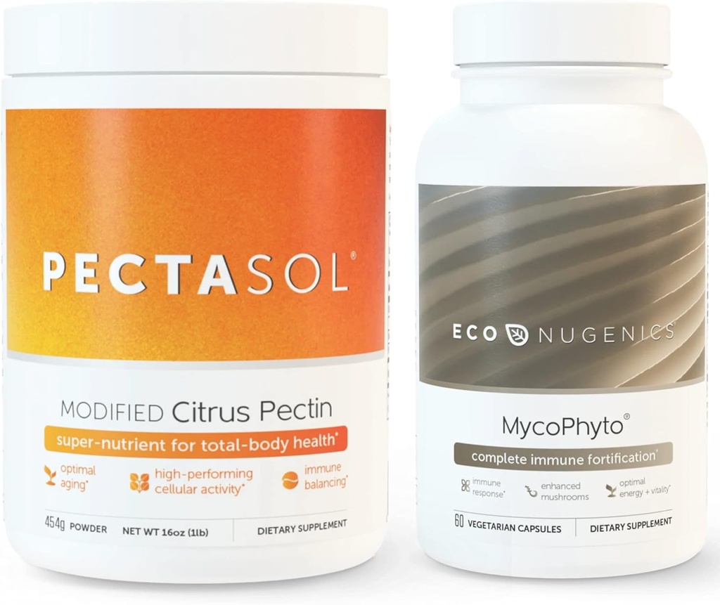 EcoNugenics Ultimate Imune System Support Pack - PectaSol-C Citrus Pectin- 454 Grams & MycoPhyto Medicinal Cogumelo Saúde- 60 Cápsulas