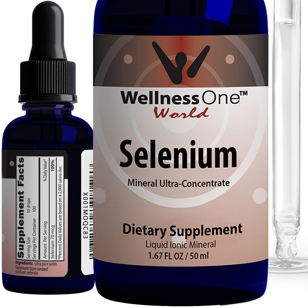 WellnessOne Liquid Selenium Supplement - Ionized Selenium Liquid Drops 70 mcg - Antioxidante, Cardiovascular e Imune Support - EUA Testado, Vegan, Non-GMO, Gluten Free, Unflavored - 1,67 fl oz