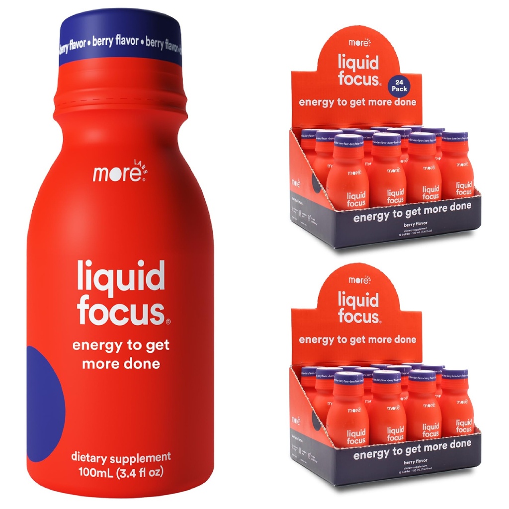 More Labs Liquid Focus, Nootropic Smart Drink with Powerful Antioxidants & Adaptogenic Herbs for Energy and Concentration, 150mg Cafeína (Pack of 24)