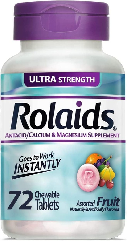 Rolads Antiácido Cálcio e Magnésio Suplemento Comprimidos Ultra-Forte, Frutas 72 ea (Pacote de 4)