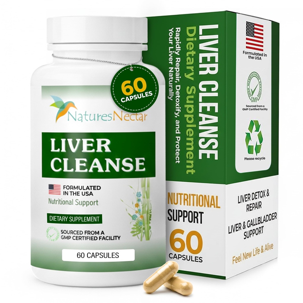 Nectar da natureza limpa o fígado detox e reparo – suplemento ativo do suporte do fígado com detox do fígado do cardo do leite – ajuda a reparar e proteger o fígado, Aids gordura do fígado e saúde da vesícula biliar – 60 cápsulas