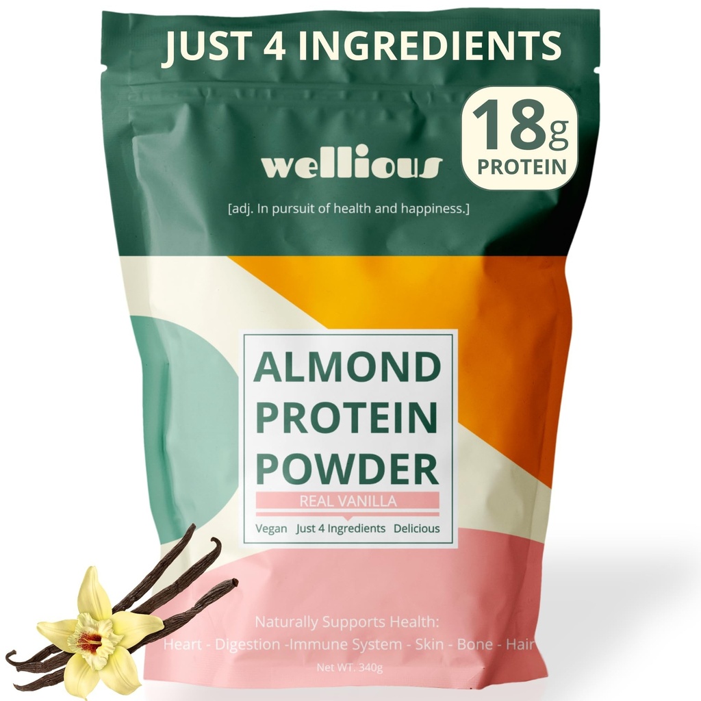 proteína de amêndoa em pó (Vanilla) - 18 Grams de proteína Vegan pura e saudável para mulheres e homens - perfeito sem glúten, sem soja e suave Gut Friendly Protein Pó para nutrição esportiva