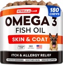 StrellaLab óleo de peixe Omega 3 Doces para cães (180 Doces) - Alergia & Itch alívio - Pele & casaco Suplemento - Saúde comum - Wild Alaskan óleo de salmão - derramamento, Itchy alívio da pele - Omega 3 6 9 - EPA&DHA