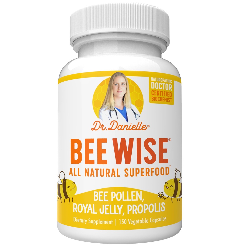 Dr. Danielle's Bee Wise - Bee Polen Supplement - Bee Well com geléia real, própolis, Beepollen em 4 cápsulas diárias de pólen de abelha