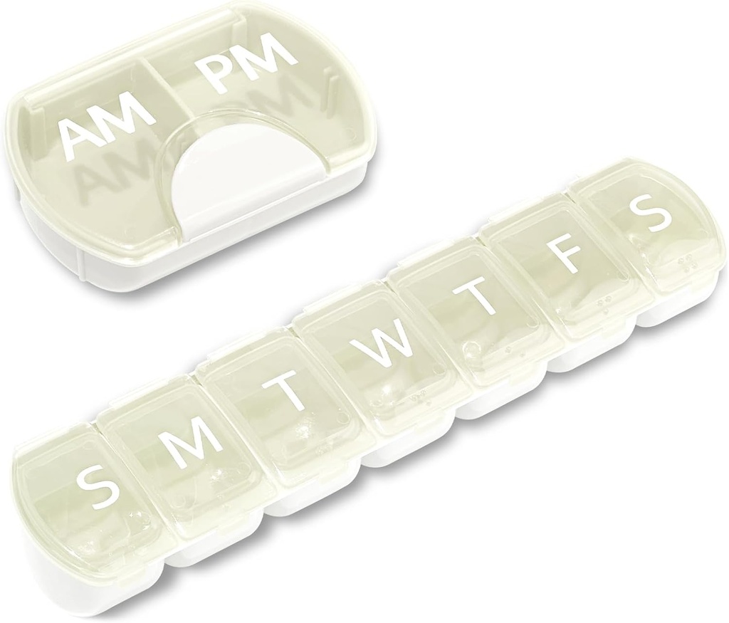 2 Pack (Semana & Diário), 2 vezes por dia (AM/PM) + organizador de pílulas de 7 dias, Planner Vitamina, conjunto de caixa de pílulas de grande capacidade, caixa de pílulas de viagem para medicamentos / vitaminas / óleos de peixe / suplementos, branco