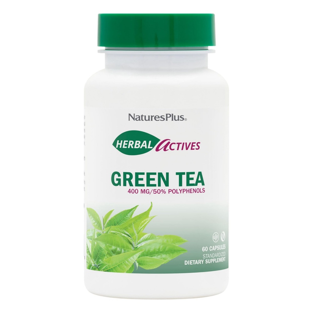 NaturesPlus Herbal Actives Green Tea - 60 Cápsulas - Não-GMO, Vegan, Gluten Free - 60 Servings