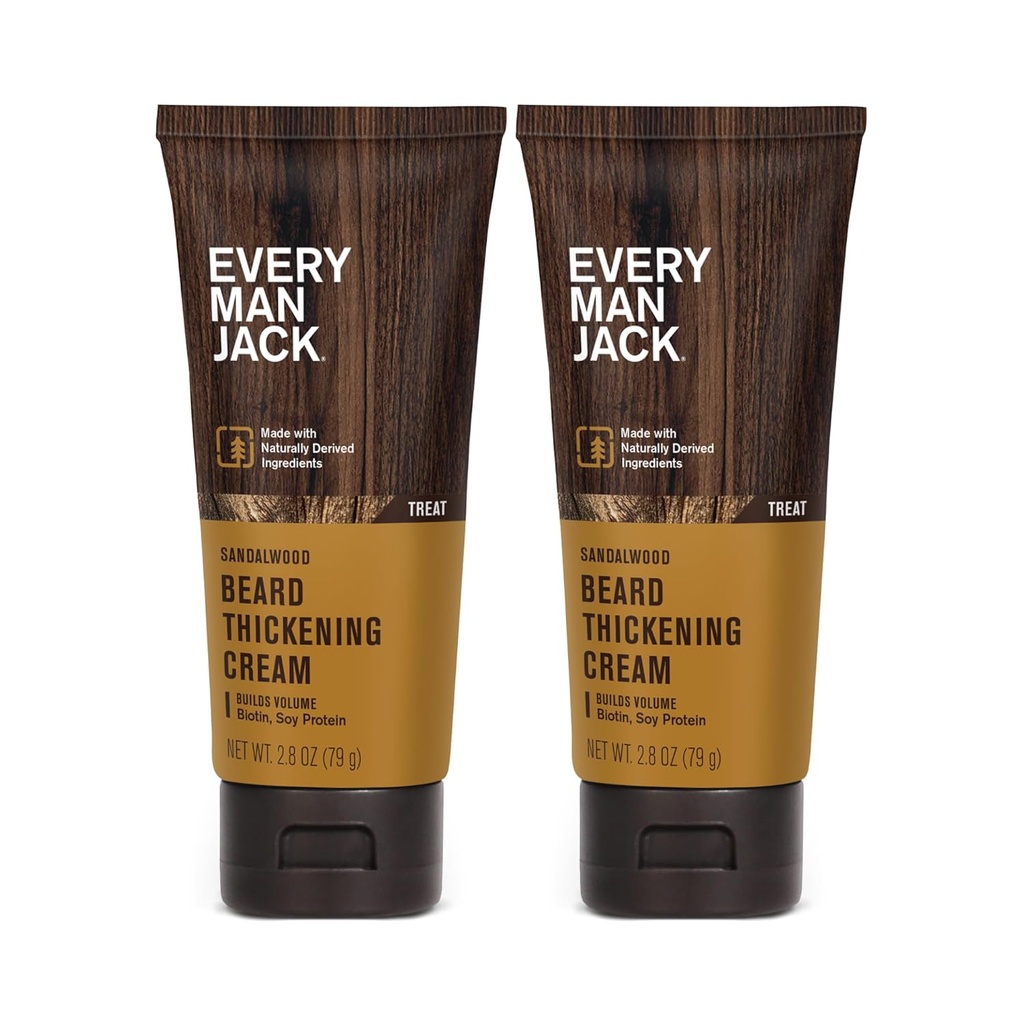 Cada homem Jack Beard Espessura Creme - Fortalece, Espessura, Nurishes Barba - Cheiro de Sandalwood Leve - Feita com Ingredientes Naturalmente Derivados como Biotina, Vitamina B6, Proteína de Soja - 2.8oz - 2 Pack