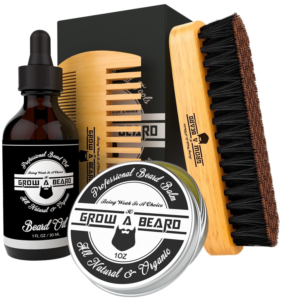 Pincel de barba, pente de barba, óleo de barba, & Balm Balm Kit de arrumos para cuidados masculinos, Conjunto de cabelo facial de viagem para o crescimento, estilingue, brilho e suavidade, grandes presentes para ele