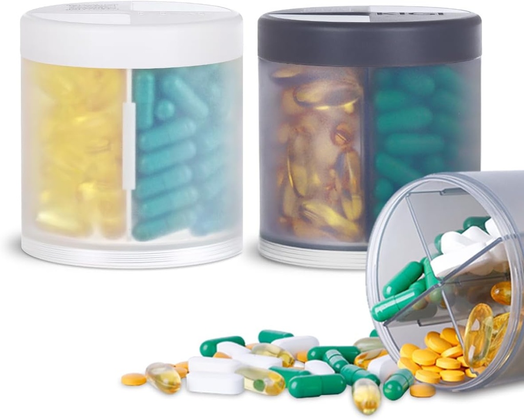 2 Pacote KIGI Medicina de grande capacidade Organizador Pill Garrafas com 4 Compartimentos