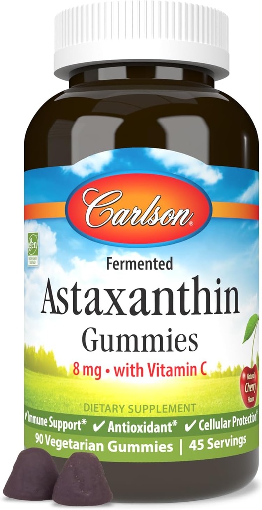 Carlson - Pastilhas de Astaxantina, com Vitamina C, Suporte Imune, Antioxidante, Saúde do Coração, Não-GMO, Flavor de Cereja, 90 Gummies Vegetarianas