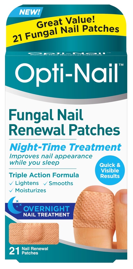 Opti-Nail Fungal Nail Renovação Patches - 21 Patches, Tratamento noturno melhora a aparência da unha enquanto você dorme