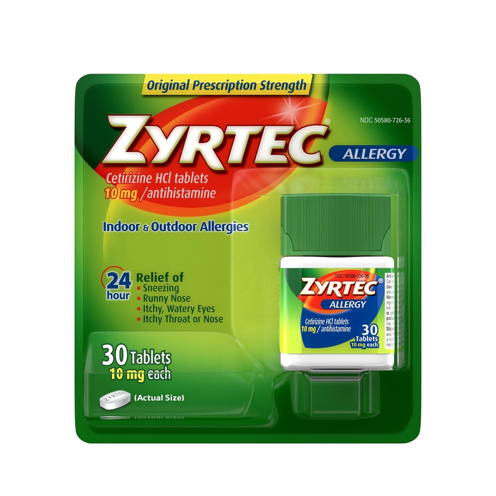 Zyrtec Comprimidos de Alergia 24 horas, 10 mg de Cetirizine HCl Anti- histamínico Alergia Medicina, 30 ct Red