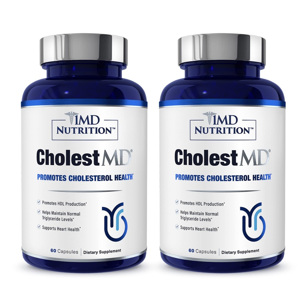 1MD Nutrition CholestMD com Extrato de Folha de Olive, Bergavit, Niacin, Alho, 120 cápsulas (2-Pack)