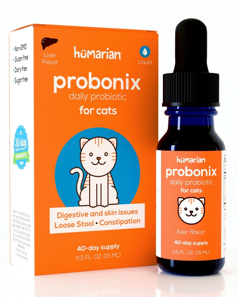 Humarian Probonix líquido probióticos para gatos - 8-Strain gato probiótico gotas para fortalecer a saúde do intestino felino, saúde dentária, imunidade e mais - 30-dia de fornecimento - Flavor Fígado