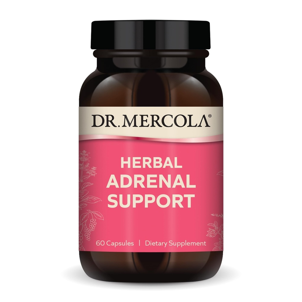 Dr. Mercola Herbal Suporte Adrenal, 30 Servimentos (60 Cápsulas), Suplemento Alimentar, Gestão de Humor e Stress, Não-GMO