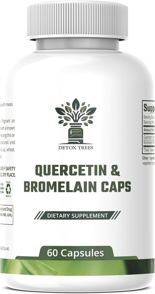 1000mg Quercetin, 200mg Complexo de Bromelaína - Suporte imunológico, Alergia sazonal e Suplemento de Saúde Respiratória - Vegan, Não-GMO, 60 Cápsulas
